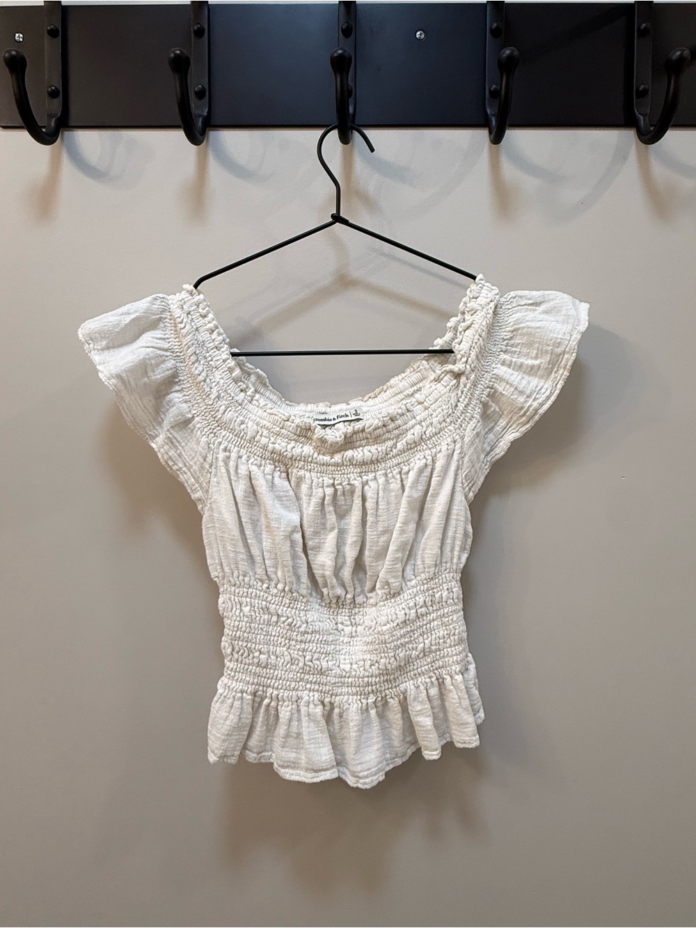 Abercrombie & Fitch White Smocked Off-Shoulder Peplum Top